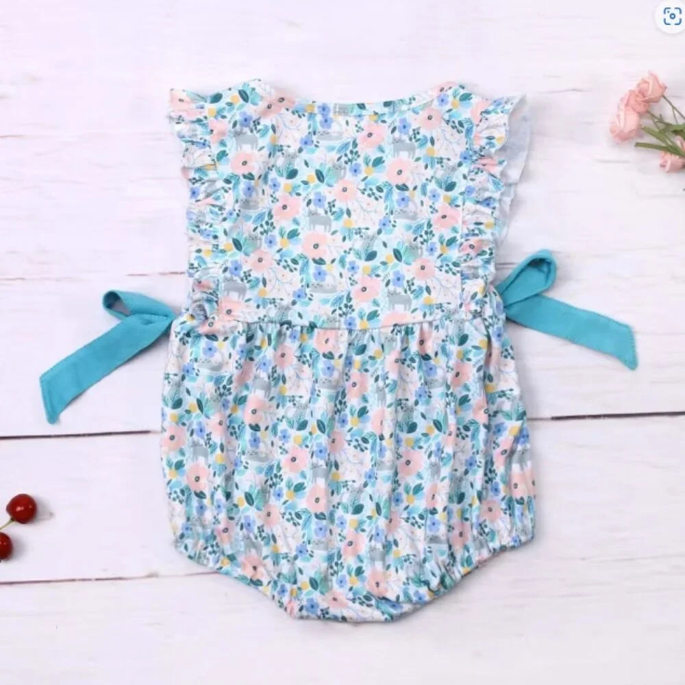 Boutique Floral Kitty Cat Baby Girls Pink Romper Jumpsuit